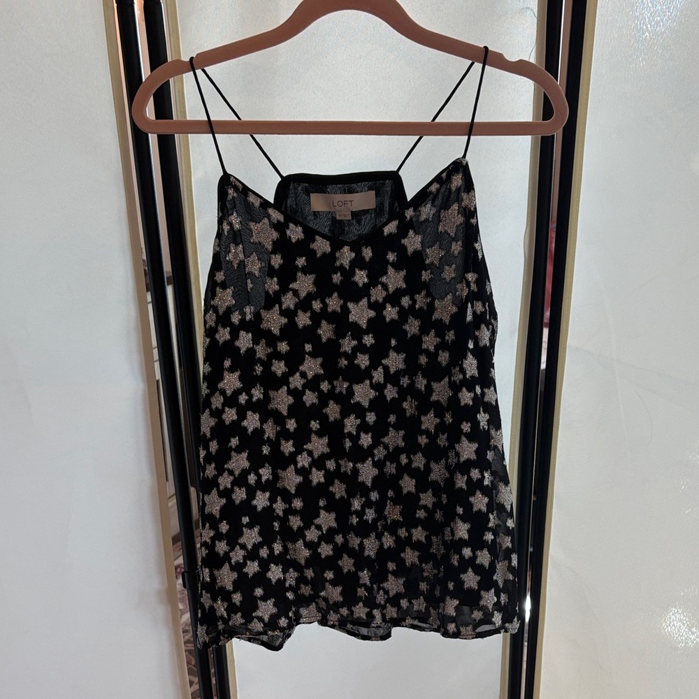 LOFT Black Star-Print Spaghetti-Strap Camisole